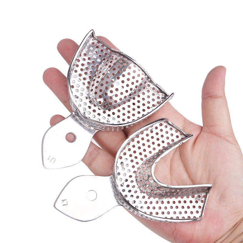 2pcs Dental Impression Trays Stainless Steel Teeth Holder Autoclavable Denture Teeth Tray Dental Lab Tools