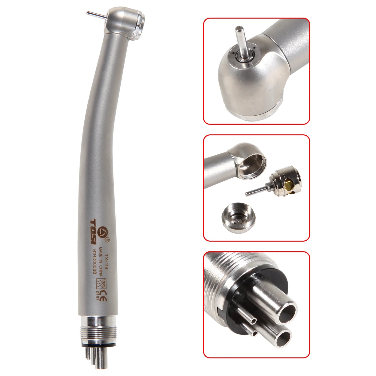 TOSI Dental High Speed Handpiece 3-Spray Turbine 4Holes Stainless Steel NSK Style