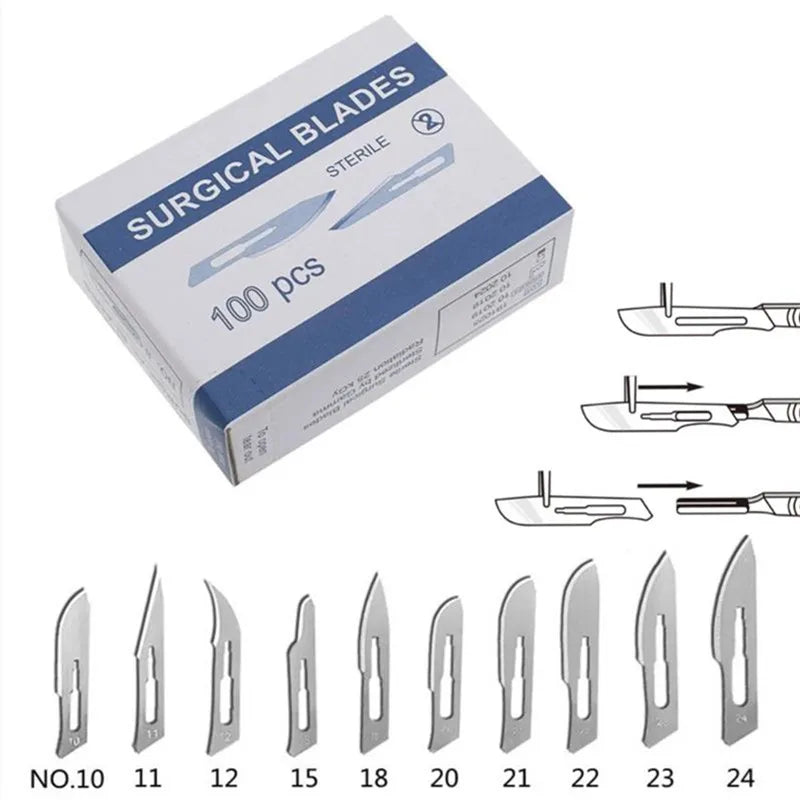 100pcs Sterile Carbon Steel Surgical Blades for DIY Cutting Phone Repair Carving Animal Grooming Maintenance Scalpel Knife