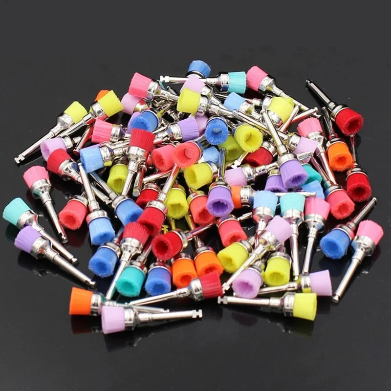 100pcs Dental Lab Nylon Latch Small Flat Polishing Polisher Prophylaxis Brushes Disposable Dental Care Brush Head
