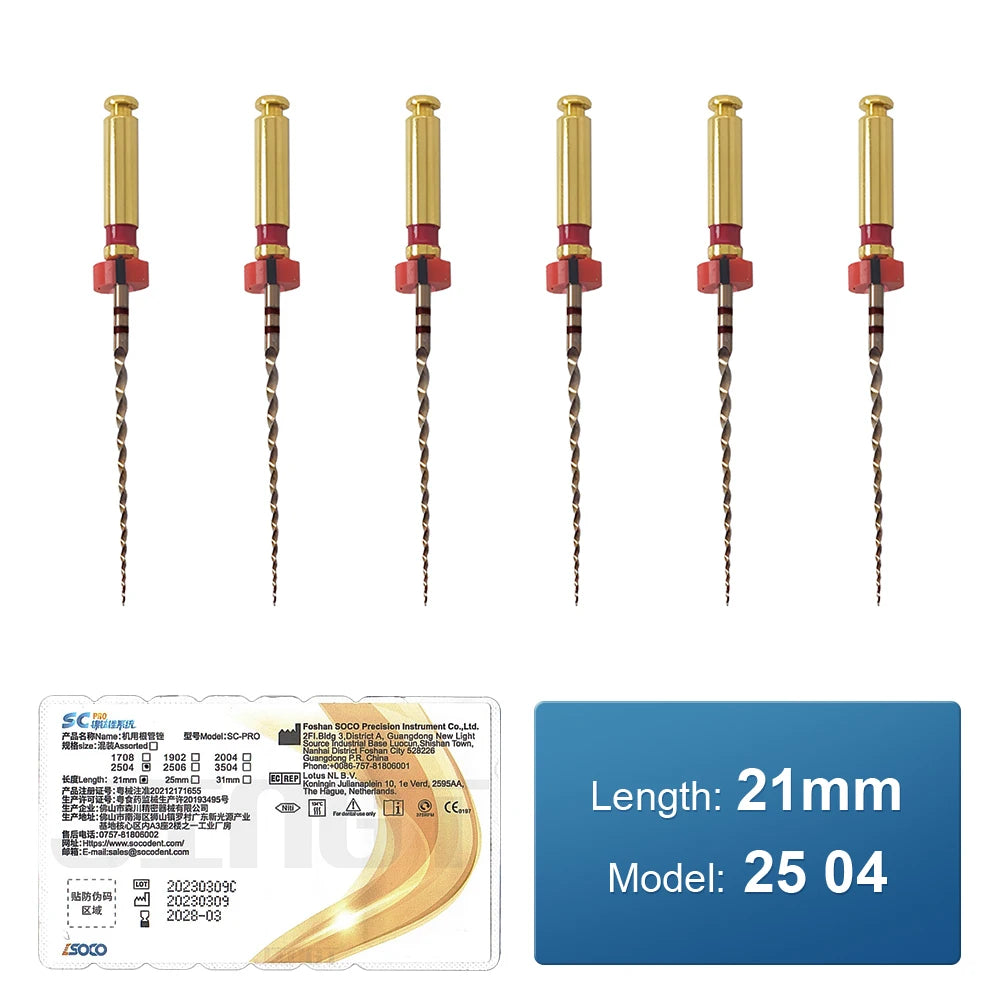 SOCO PRO Dental Root Canal File Heat-Activated Rotary Nitinol Tooth Pulp Files Thermally Activated Nickel-Titanium 6Pcs/Box