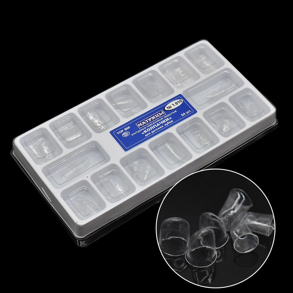 64pcs/box Dental Transparent Pre-crown Dental Crown Deciduous Teeth of Adult or Child Dentist Lab Tools 1.910 1.912 Preformed Cr