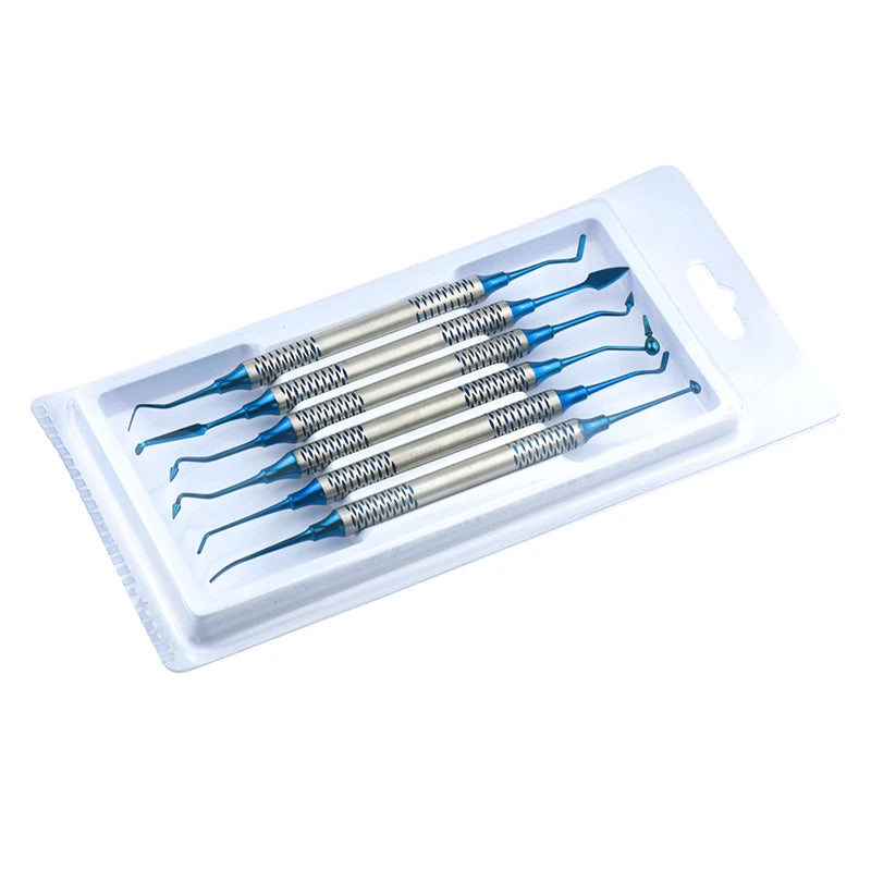6PCS Dental Composite Resin Filling Set Spatula Thick Handle Titanium Plated Head Tool Filler Dentistry Instrument Materials