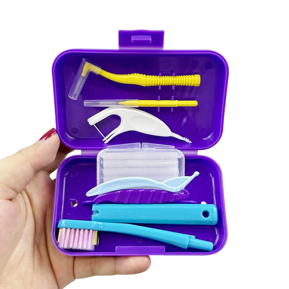 Oral Portable Toothbrush Orthodontic Set with Interdental Brush Toothbrush Teeth Cleaning Kits For Braces Gum Irritation Case