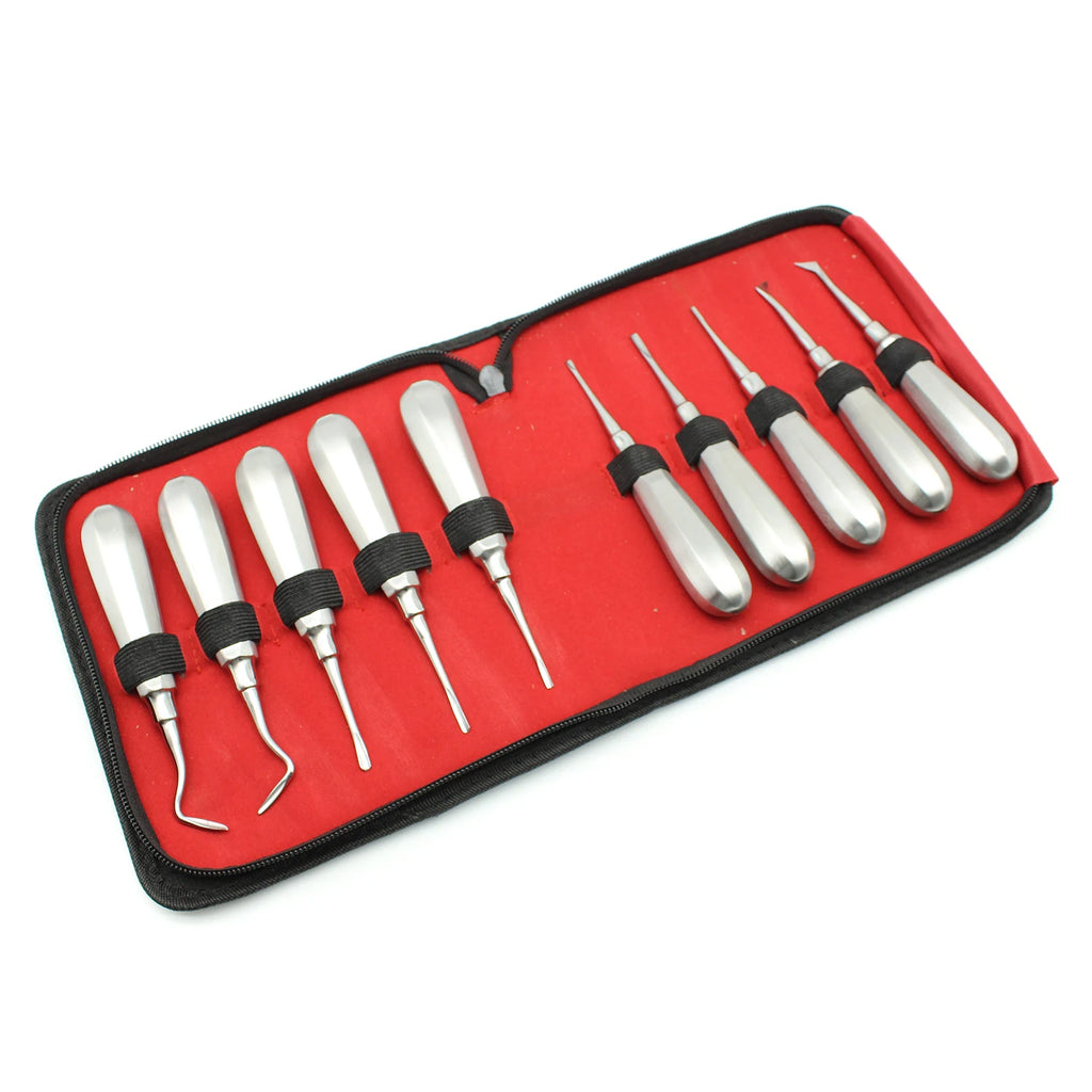 10pcs Dental Elevator Teeth Extraction Tooth Extracting Forceps Stainless Steel Curved Root Lift Elevator Dentist Surgical Tools