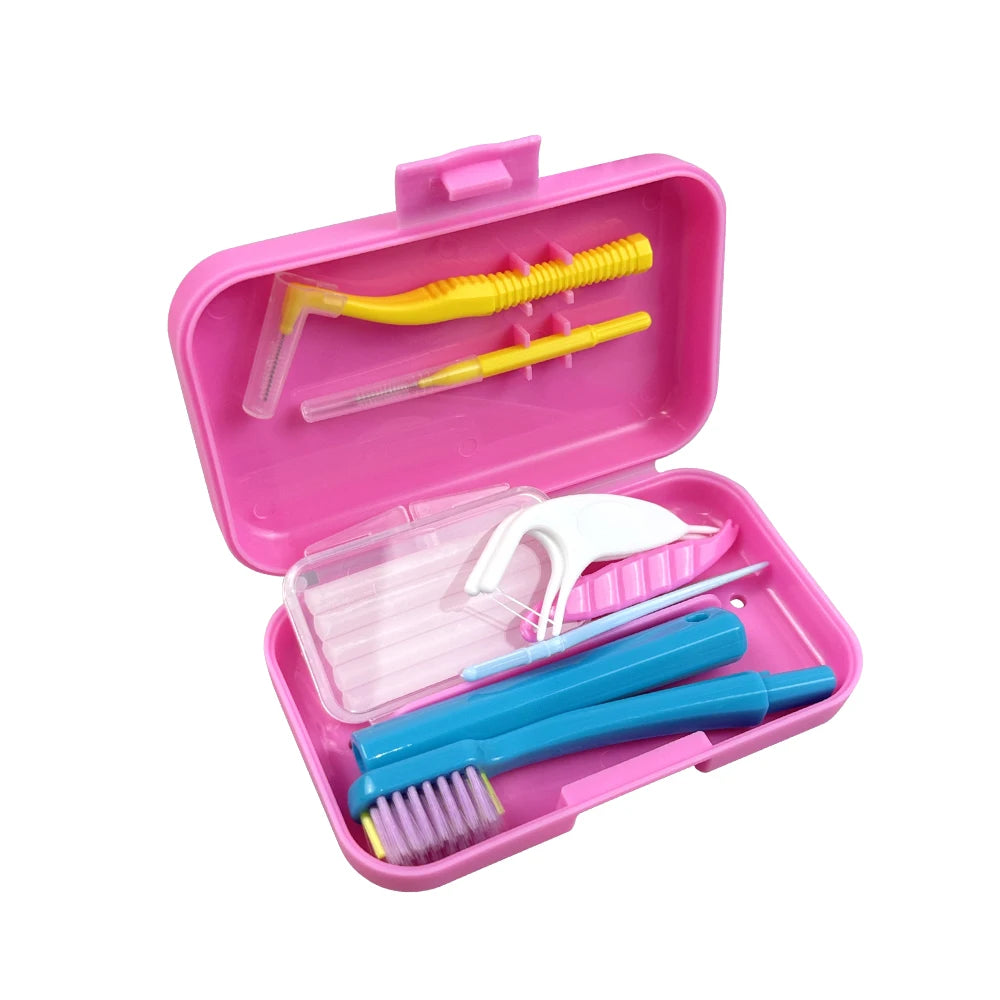 Oral Portable Toothbrush Orthodontic Set with Interdental Brush Toothbrush Teeth Cleaning Kits For Braces Gum Irritation Case