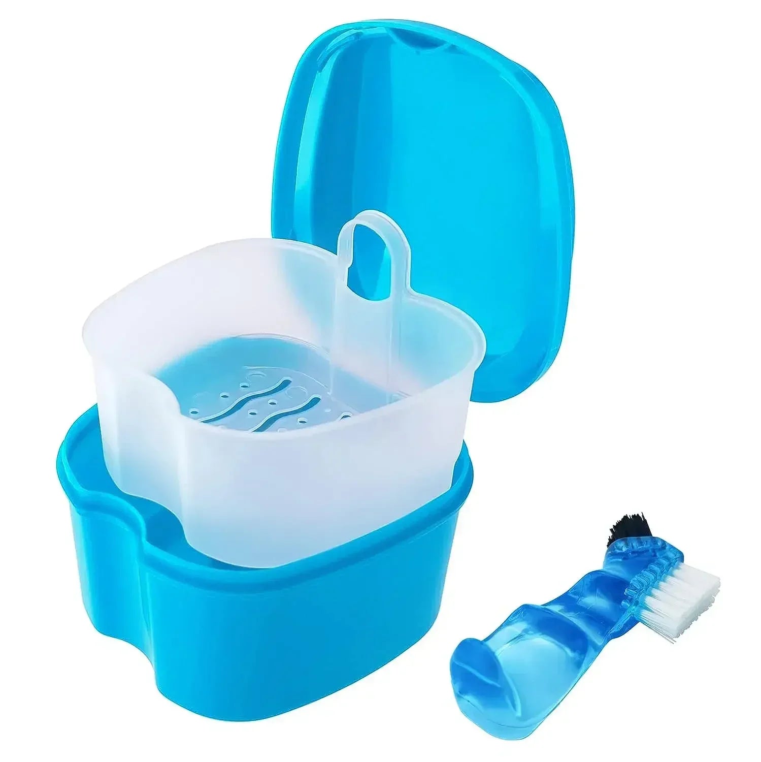 Denture Storage Box Case Denture Brush Set Dental Retainer False Teeth with Strainer denture cups soaking dentures Case