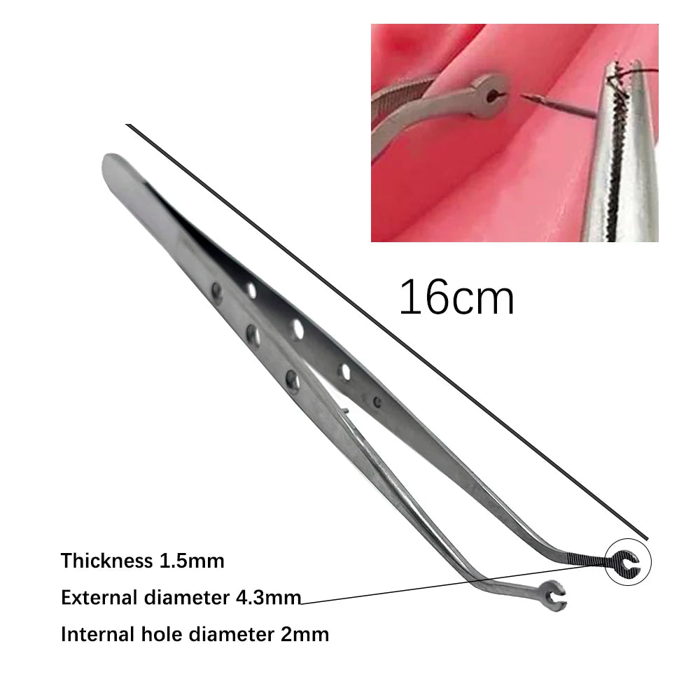 Dental Surgical Suture Tweezer Tip With Hole Operation Stitching Tweezer Suture Corn Tweezers Dressing Forceps Serrated Tip