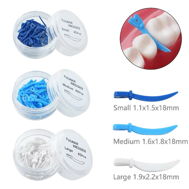 40pcs Dental Plastic Tulwar Wedges with Hole Tooth Gap Sectional Matrix Refill Disposable Oral Care Materials S/M/L