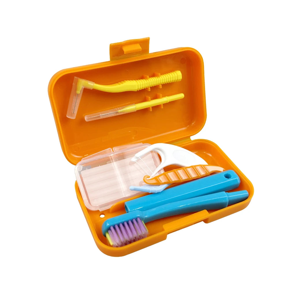 Oral Portable Toothbrush Orthodontic Set with Interdental Brush Toothbrush Teeth Cleaning Kits For Braces Gum Irritation Case
