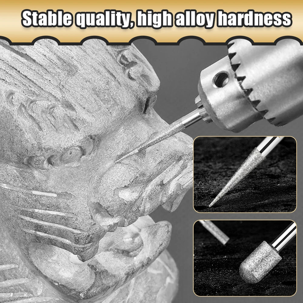 30Pcs Diamond Grinding Burr Needle Point Engraving Carving Polishing For Glass Jade Stone 2.35/3mm Drill Bit Rotary Tool Set