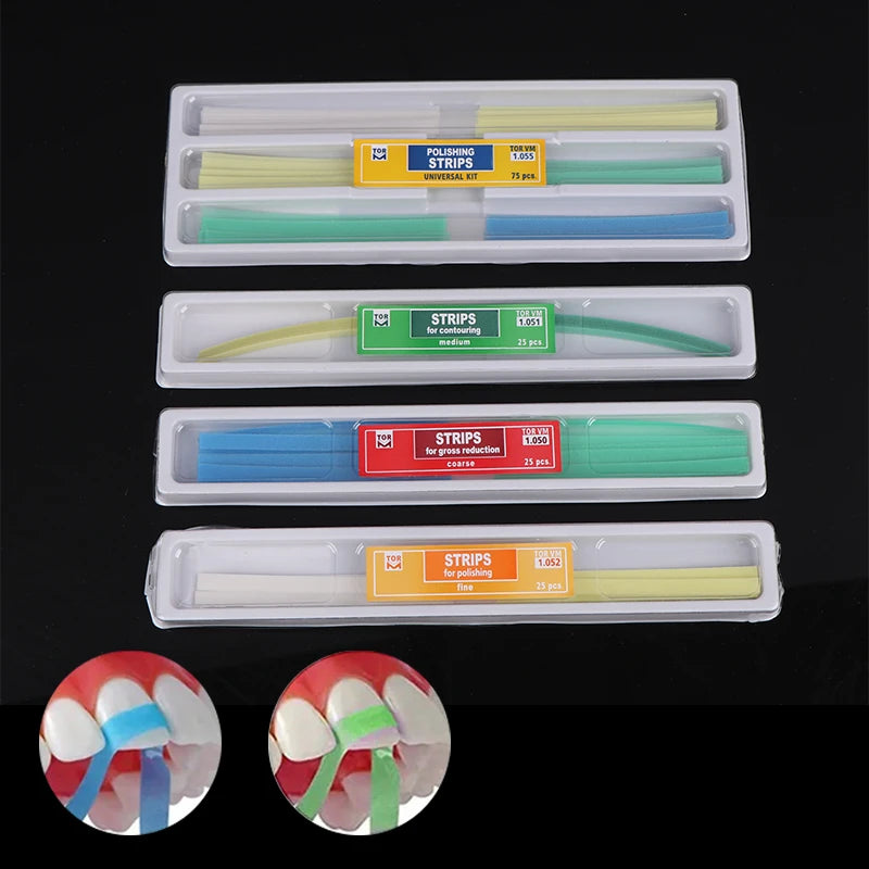 25/75/100Pcs Disposable Dental Abrasive Polishing Strips Teeth Whitening Shaping Grinding Metal Resin Strip Holder Tools