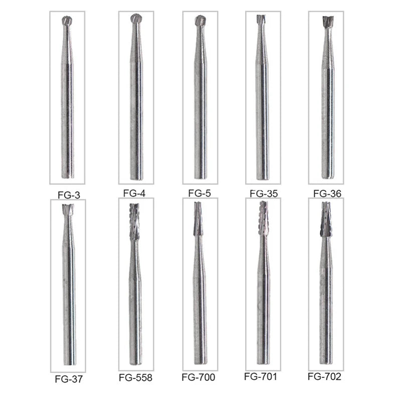 10 Pcs Dental Tungsten Steel Carbide Burs for High Speed Handpiece Bit Inverted Cone Bur/Fissure,10 Size Choosable