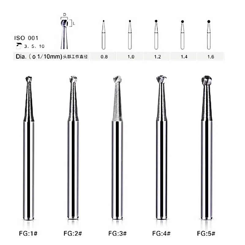 10 Pcs Dental Product Round Bur FG1--FG5 Dental Lab Tungsten Carbideor For High Speed Handpiece Dentistry Burs