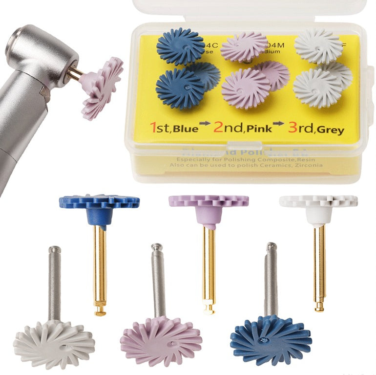 6Pcs/Set Dental Rubber Polisher Composite Resin Polishing Discs Diamond System Burs RA Dentistry Polish Wheel Spiral Flex Tools