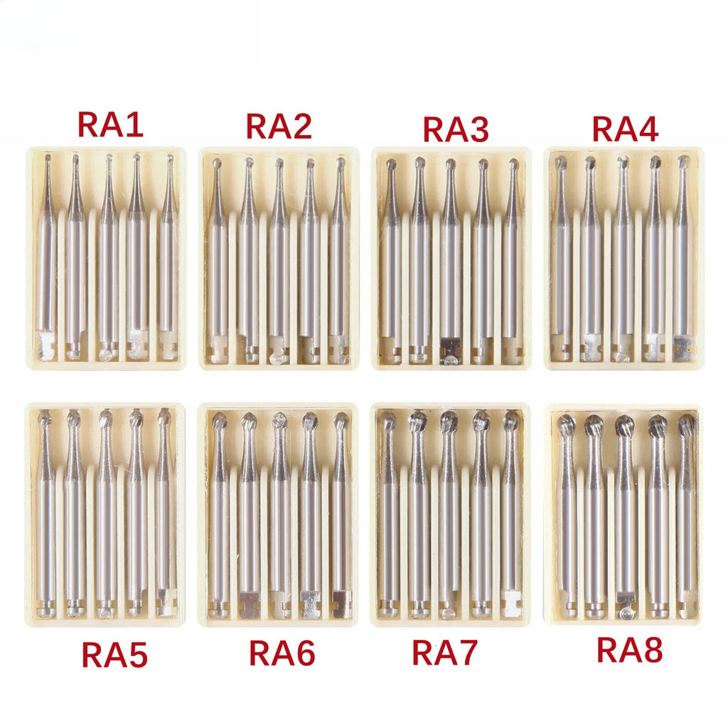 5PCS Dental Tungsten Carbide Burs RA For Slow Low Speed Contra Angle Handpiece Round Drill Bits Dentist Lab Polishing Cutter Bur