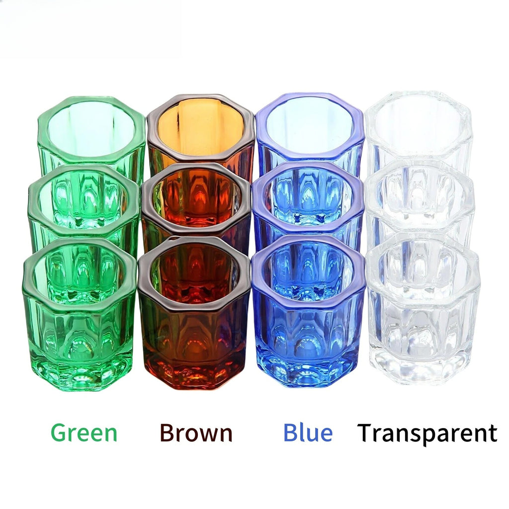 4Pcs/Pack Crystal Glass Dappen Dish Dental Mixing Bowls Liquid Nail Art Cup Octagonal Glassware Dentist Lab Tools