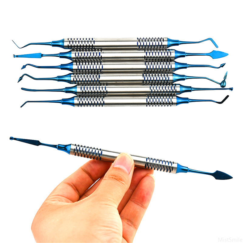 6PCS Dental Composite Resin Filling Set Spatula Thick Handle Titanium Plated Head Tool Filler Dentistry Instrument Materials