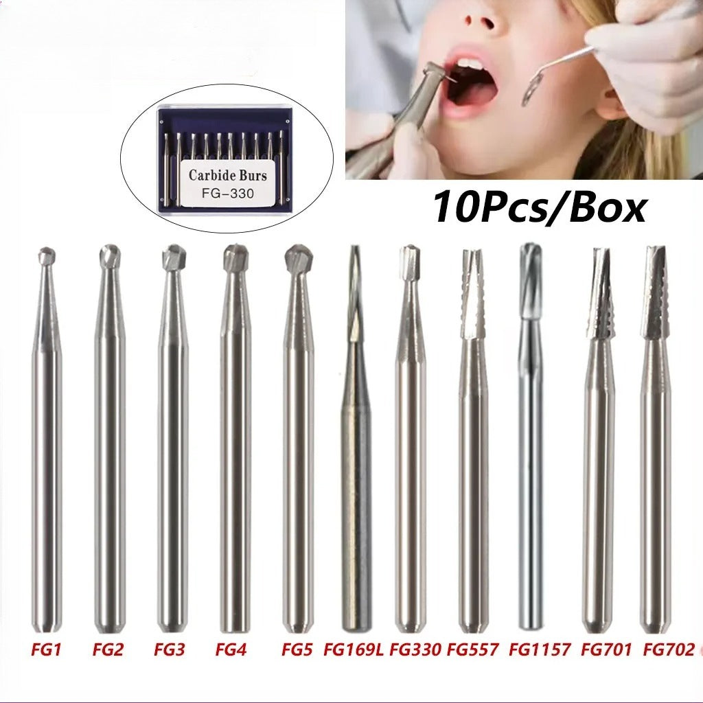 10Pcs/Box Dental Tungsten Carbide Burs Ball Round Head FG Series for High Speed Handpiece Dia.1.6mm Length 19mm FG330 FG169L FG1