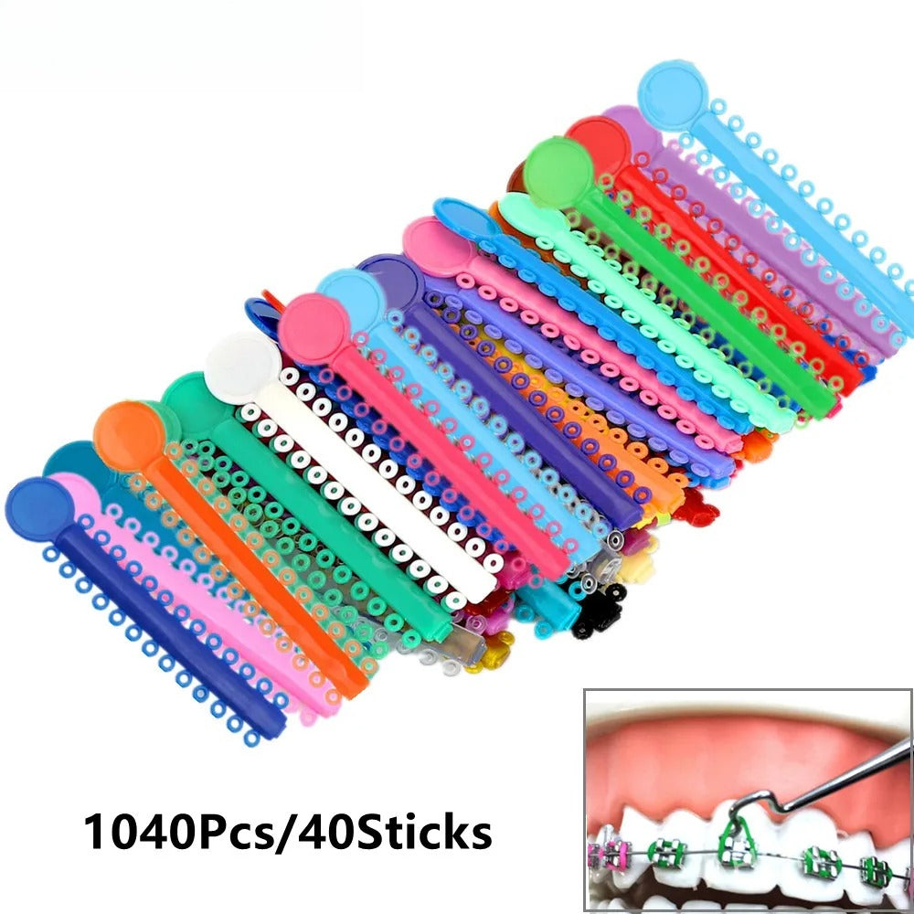 40Sticks=1040PCS Dental Orthodontic Elastic Ligature Ties Bands Ring for teeth Braces Dentist Ligating Gun Placer Tool Ortho