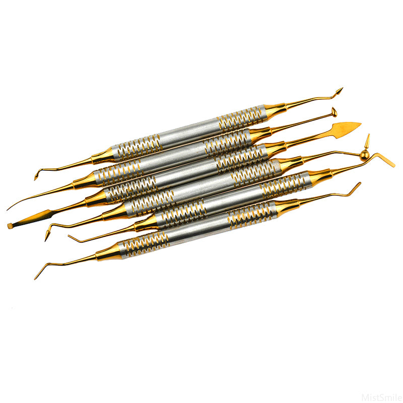 6PCS Dental Composite Resin Filling Set Spatula Thick Handle Titanium Plated Head Tool Filler Dentistry Instrument Materials