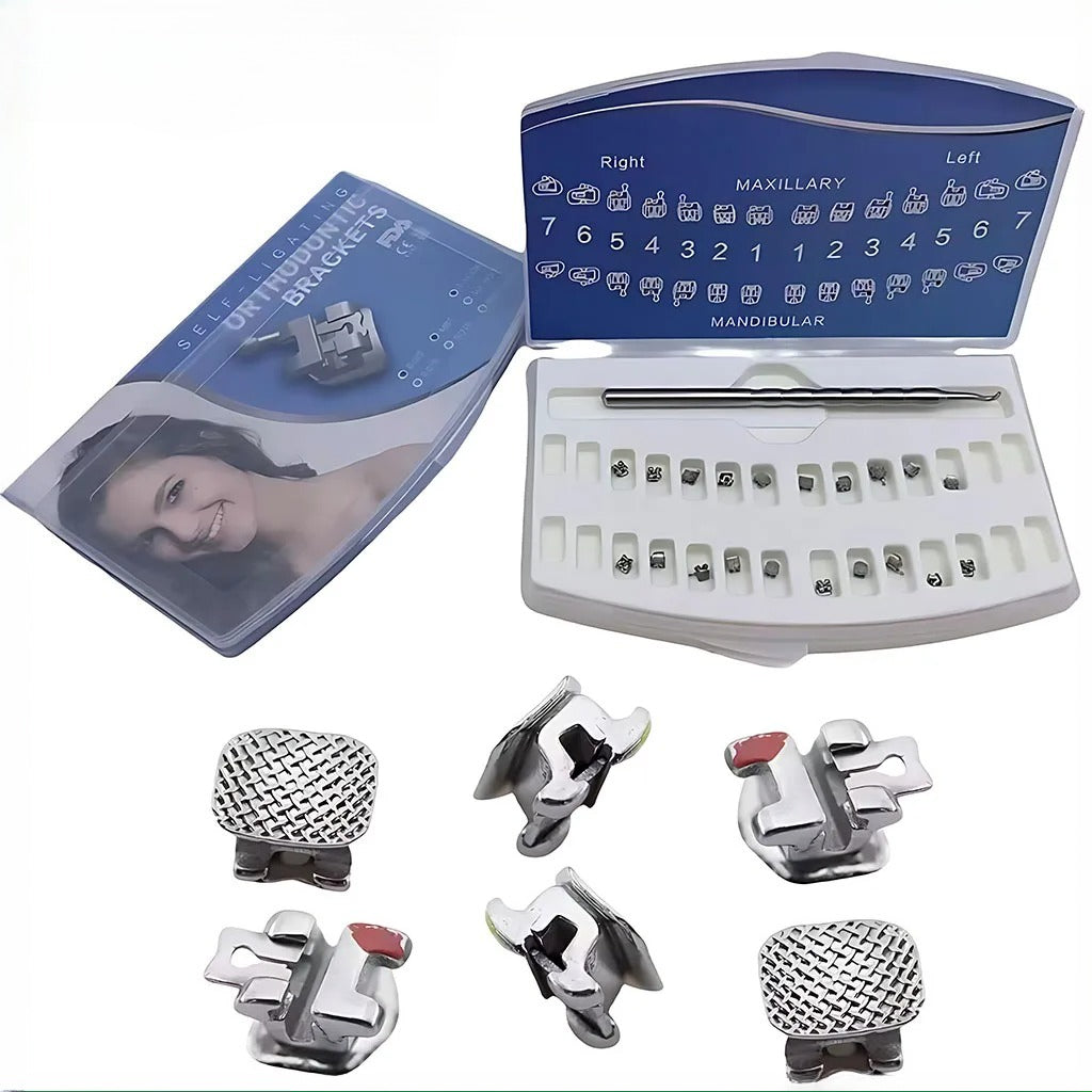 20Pcs/Box Dental Orthodontic Bracket Braces Passive Self-Ligating Metal Roth MBT 0.022" 3 /3 4 5Hooks with Tool Dentist Material